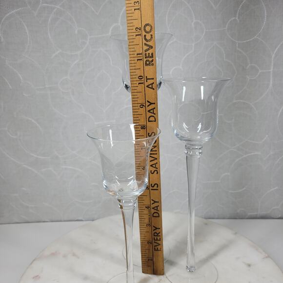Glass Tealight Holders Graduated Clear Glass Long Stem Centerpiece Candles 3 - Picture 3 of 12